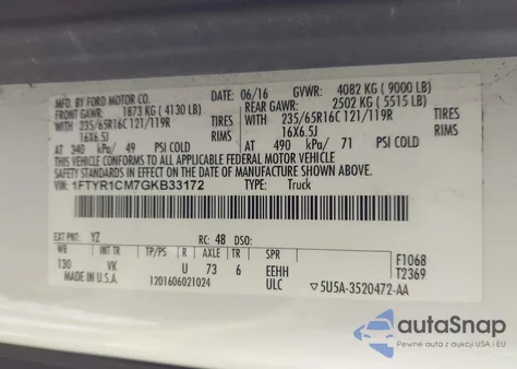 2016 Ford Transit-250 from USA, damaged, VIN 1FTYR1CM7GKB33172